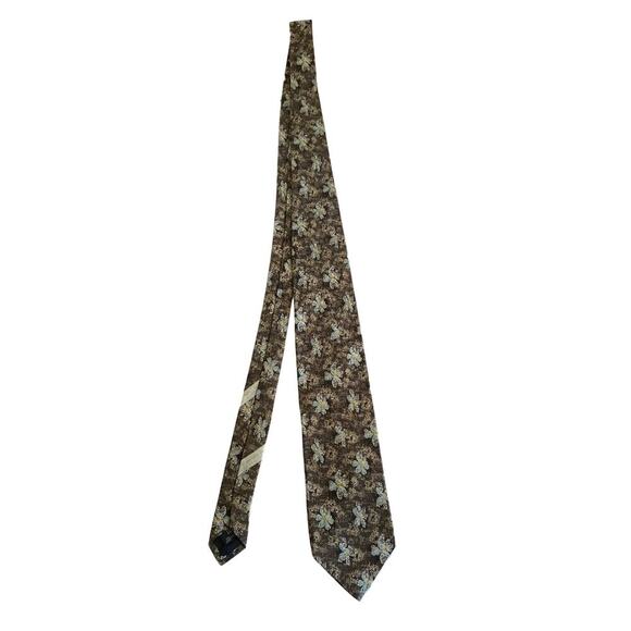 Ermenegildo Zegna Brown Abstract Floral Silk Tie - Picture 5 of 5
